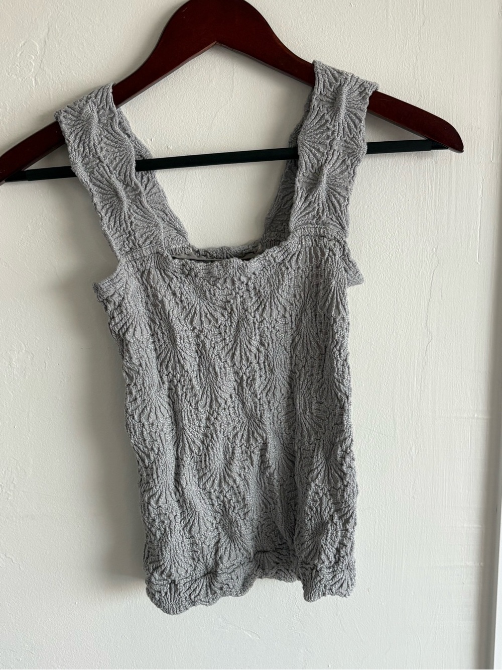 Square-Neck Textured Tank Top in Gray